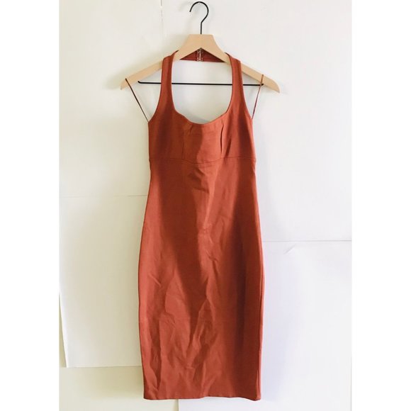 burnt orange halter dress